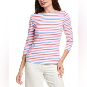 J. McLaughlin Wavesong Catalina Cloth Top Small Striped Boat Neck 3/4 Sleeve